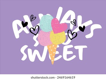 ice cream drawing and heart design vector graphic