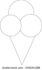 Ice cream drawn by one line contro, icon for web design. Delicious cold product for kids food, splash template. 
