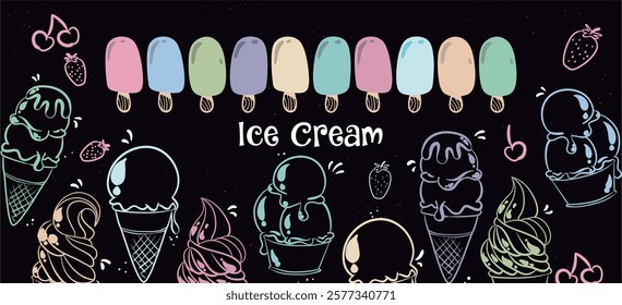 Ice cream drawn on black board in chalk