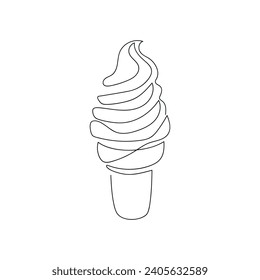 Ice cream drawn in one continuous line. One line drawing, minimalism. Vector illustration.
