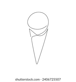 Ice cream drawn in one continuous line. One line drawing, minimalism. Vector illustration.