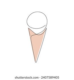 Ice cream drawn in one continuous line in color. One line drawing, minimalism. Vector illustration.