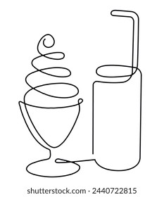 Ice cream with drink abstract line art vector on white background