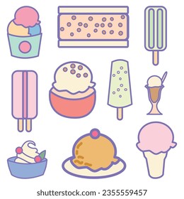 Ice Crema Y Bebida Ilustración De Línea Plana Cubierta
