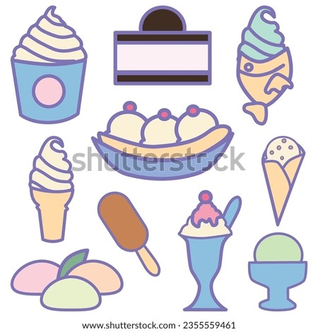 Ice Cream And Drink Cute Flat Line Illustration