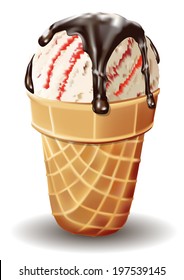 ice cream drizzled with chocolate in the cup