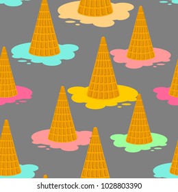 Ice cream dropped pattern. Milk dessert lying on floor ornament. Food background. Vector illustration