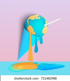 ice cream earth melts, concept for global warming, pastel color with paper art style.