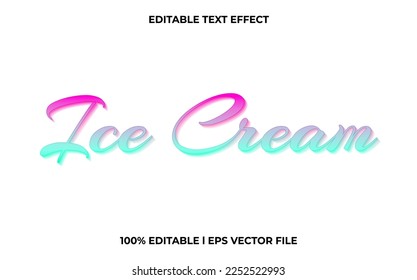 Ice Cream editable text effect, lettering typography font style, bright 3d text for tittle