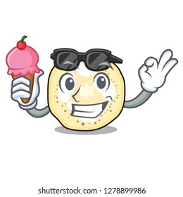 With ice cream eggplant sliced on the character board