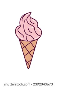 Ice cream element of set in flat design. This purple-style image feature a scrumptious ice cream cone, promising a burst of flavors and an aesthetically delightful treat. Vector illustration.