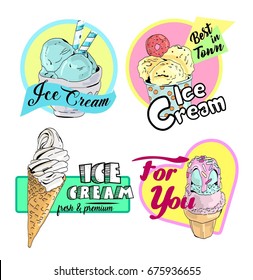 Ice cream emblems, labels and badges collection.