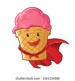 ice cream emoticon cute chibi super hero face cartoon mascot vector illustration