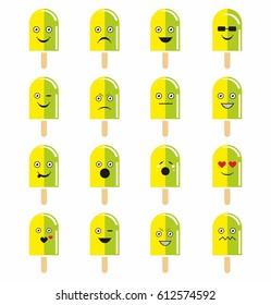 Ice cream emoticon set in flat style on white background vector illustration