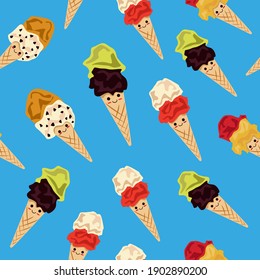 Ice cream. Endless background. Stylized image with smiles 