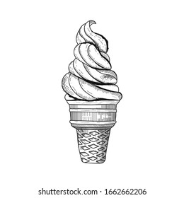 Ice cream in engraved style, vector illustration isolated on white background