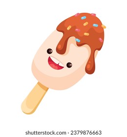 Ice Cream Eskimo on Stick with Cute Face and Frozen Dessert Vector Illustration