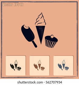 Ice cream, eskimo pie and cupcake icon.