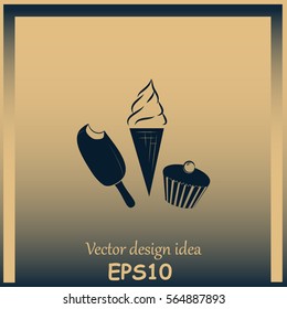 Ice cream, eskimo pie and cupcake icon.