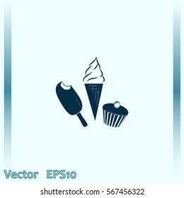 Ice cream, eskimo pie and cupcake icon.