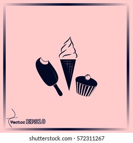 Ice cream, eskimo pie and cupcake icon.