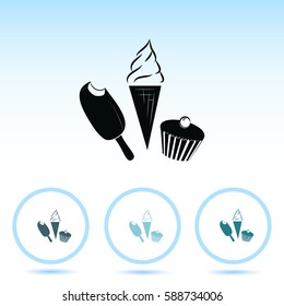 Ice cream, eskimo pie and cupcake icon.