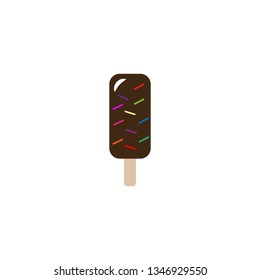 Ice cream eskimo pie with dark chocolate glaze on white background vector illustration