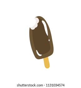 Ice cream 'Eskimo Pie' icon isolated on white background. Doodle vector bar of chocolate-coated ice cream on wooden stick. Ice cream illustration. Cute sweet cool desert sign.