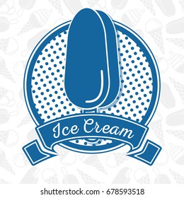 Ice cream Eskimo Pie label, badge,sign or poster with seamless pattern background. Vintage, Retro style. Vector illustration