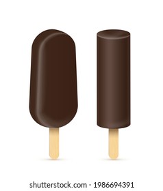 Ice cream Eskimo vector illustration. Popsicles covered with chocolate with wooden stick isolated on white background.