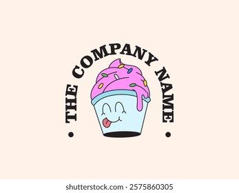 Ice cream with face logo character mascot retro cartoon hand drawn for desert ice cream shop