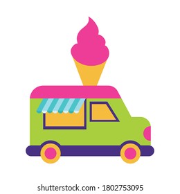 ice cream fair car flat style icon vector illustration design
