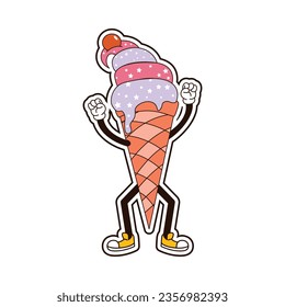 Ice Cream Fast Food Character Isolated Retro Cartoon Vector