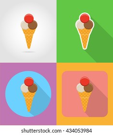 ice cream fast food flat icons with the shadow vector illustration isolated on background