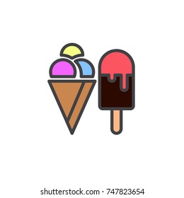 Ice cream filled outline icon, line vector sign, linear colorful pictogram isolated on white. Sweets snacks symbol, logo illustration. Pixel perfect vector graphics