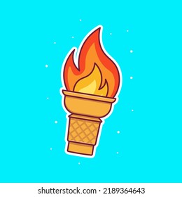 Ice cream fire cartoon concept vector icon isolated object