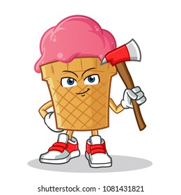 ice cream firefighters with axe mascot vector cartoon illustration