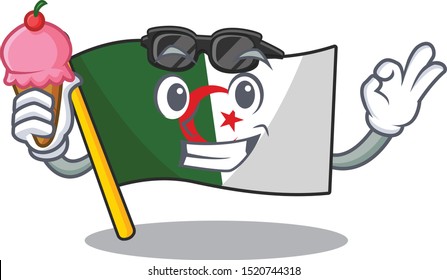 With ice cream flag algeria fluttering on cartoon pole