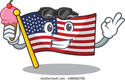 With ice cream flag america with the mascot shape