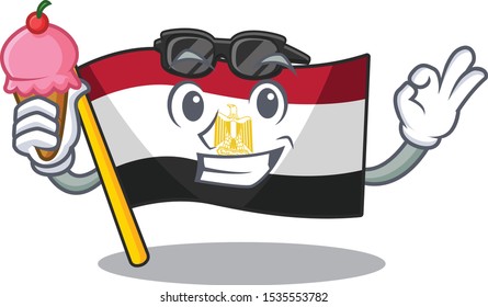 With ice cream flag egyptian flown on cartoon pole