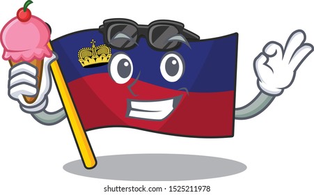 With ice cream flag liechtenstein hoisted above cartoon pole