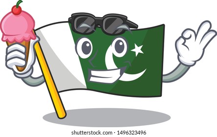 With ice cream flag pakistan character in shaped mascot