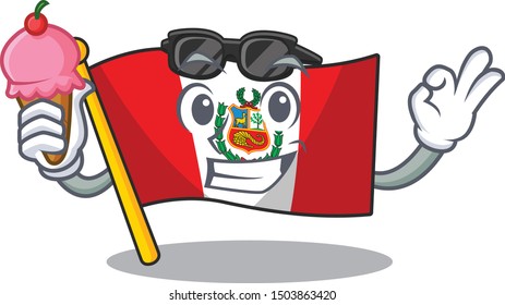 With ice cream flag peru character shaped on cartoon