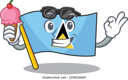 with ice cream flag saint lucia with character shape