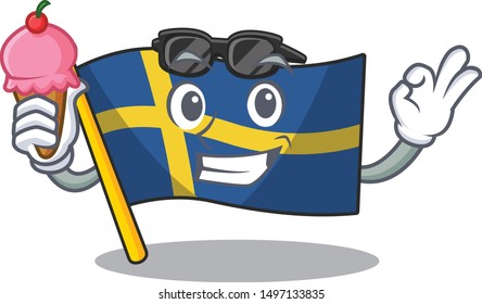 With ice cream flag sweden isolated in the cartoon
