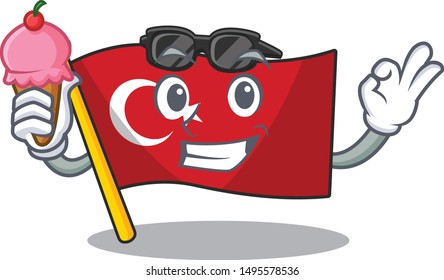 With ice cream flag turkey isolated in the cartoon