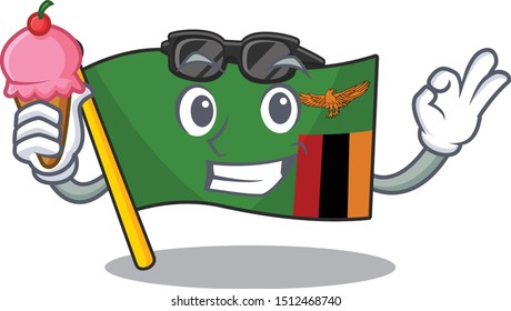 With ice cream flag zambia shape with the cartoon
