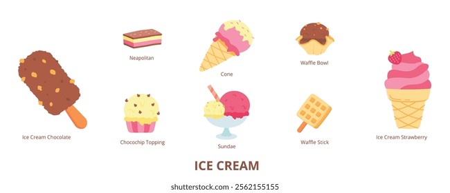 Ice Cream Flat Banner Web Icon Set Vector Illustration 