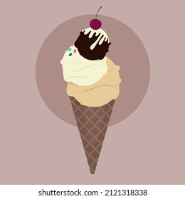 ice cream flat cartoon illustration chocolate