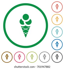 Ice cream flat color icons in round outlines on white background